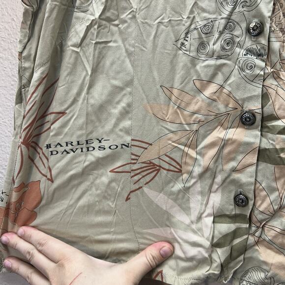 Vintage Harley Davidson Shirt Womens Green Tori Richard Button Up Hawaiian ￼ - Picture 2 of 8